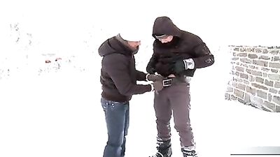 Blizzard Blowjobs - A Young Twinks First Time in the Snow with Cum on Tongue!