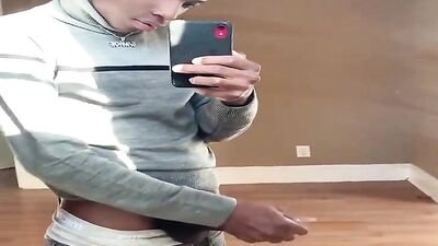 Jacking my BBC in the Mirror - Black Amateur Big Cocks