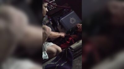 Straight friend spends the night - I suck him he pretends to be asleep but he cums very fast!