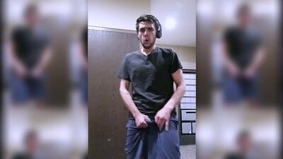 Horny Boy in Desperation Publicly Pees on Himself in the apartment Lobby