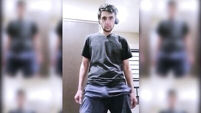 Horny Boy in Desperation Publicly Pees on Himself in the apartment Lobby