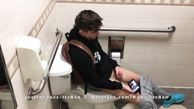 Young 18 year old twink teen having fun in the restroom between class.