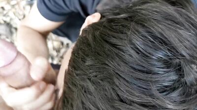 Horny twink in forest gets a blowjob