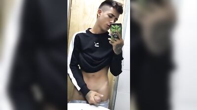 Raw Sex in the Barrio Bathroom: Marco Jacks his Cock with No Mercy!