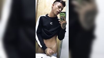 Raw Sex in the Barrio Bathroom: Marco Jacks his Cock with No Mercy!