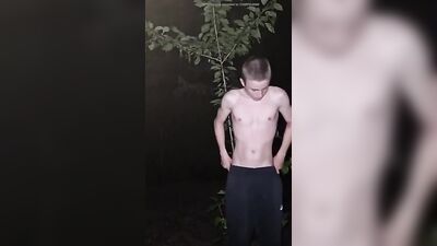 Stupid twink plays naked in park - Amateur Public Outdoor Solo Jerk Off