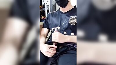 German Jerks Cums on his Futball outfit 204: Amature Cum Shots Handjob Solo