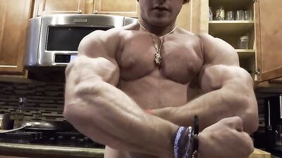 Flexing in Kitchen Muscle Hunk - Still Pumped and Ready!