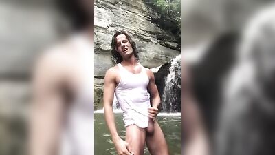 Waterfall Cumming Delight: Amature Handjob Solo Outside Cums!