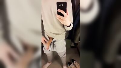 Young Twink Cums in Dressing Room on Mirror 292 - Amature Big Cocks Cum Shots Handjob Public Outside Solo