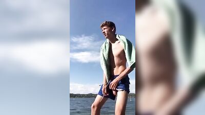 Big Cock Twink Jerks and Cums by the Lake 294