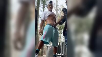 Double Black Dick Sucking Orgy - Two Big Cocks Outdoors