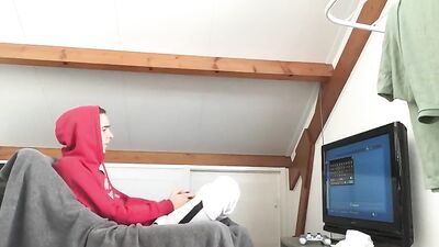 TEEN - Young stud plays with dick while watching hot porn!