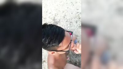 Gay Asian in Glasses Sucks Cock until it Cums 243: Amature Asian Cum Shots Oral Porn Delight!