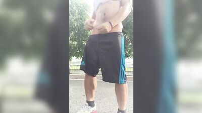Curved Cock Outside Jerk-Off: Gay Public Handjob Cam Porn Cum!