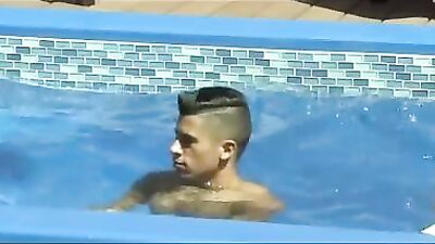 Two Daddies Take Their House Boy for a Poolside Fuck and Cum Inside!