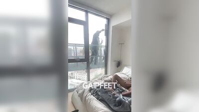 Window Cleaner Jerks Off in Front of the Crowd!