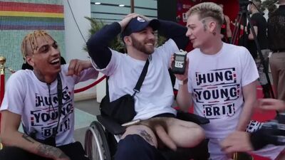 Friends playing with huge dick in interview