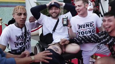 Friends playing with huge dick in interview