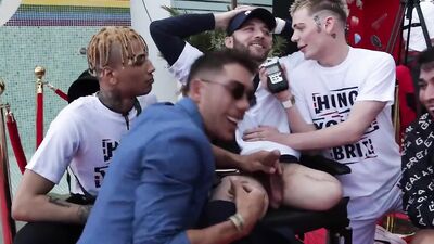 Friends playing with huge dick in interview