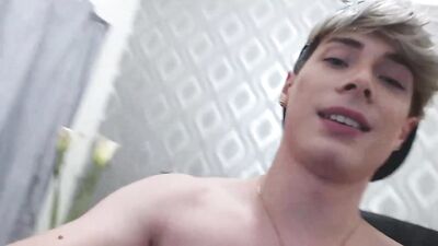 Cute guy smiles and shows anal hole