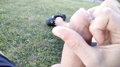 Huge Dirty Cock Gets Handjob In Public And Squirts A Lot Of Thick Sperm In Front Of The Beach