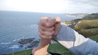 Huge Dirty Cock Gets Handjob In Public And Squirts A Lot Of Thick Sperm In Front Of The Beach