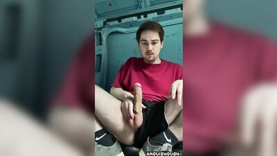 Young Stud Jerks Off and Cums in Work Van | Anguish Gush