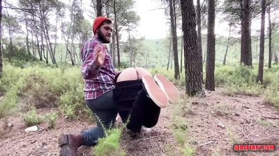 Shameful lumberjack mistreats a young man's ass in the woods