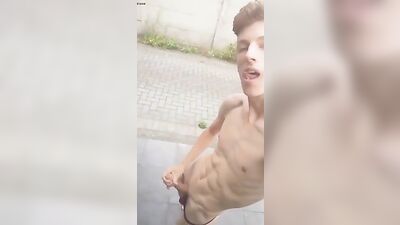 Gay Porn: Hot Twink Jerks Off in Public!