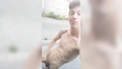 Gay Porn: Hot Twink Jerks Off in Public!