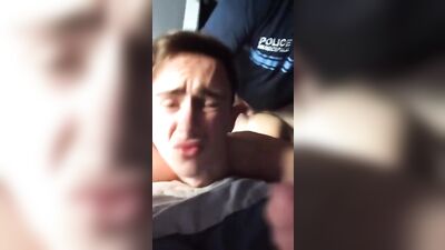 Young stud gets pounded by two muscular hunks in the bedroom!