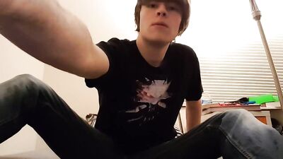 Teen boy jerks off in jeans