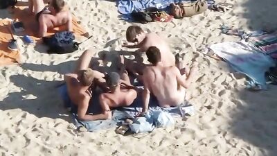 Beach Foursome Boys Porn: Fun Public Outdoor Voyeur Adventure!