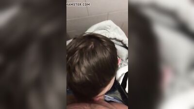 Teen Sucks Daddys Cock in Public Toilets or Sex in the Restroom