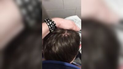 Teen Sucks Daddys Cock in Public Toilets or Sex in the Restroom