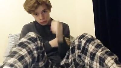 Young stud in Calvins gets handjob on webcam