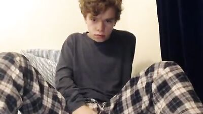 Young stud in Calvins gets handjob on webcam
