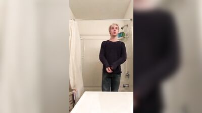 Gay Porn: Hot Blonde Cums in the Bathroom!