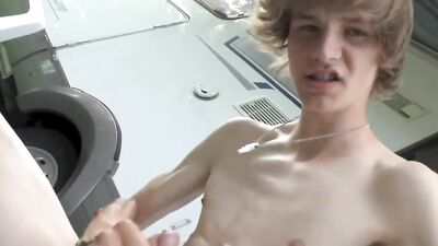 Outdoor Cumplay with Skinny Boy - Public Outside
