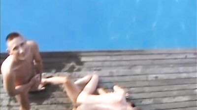 Dudes DP on the Pool Deck - Gay Porn Bareback Oral Public Outdoor