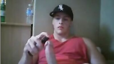 Thuggish white boy jerks his long dick! - The ultimate amateur frat guy cum shots video.