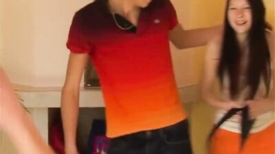 2 Boys Fuck a Girl - Double Anal Threeway with Str8 Guys and Lesbians in the Background!