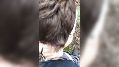 Outdoor Swallowing Threesome - Blowing Friend outside and swallowing!