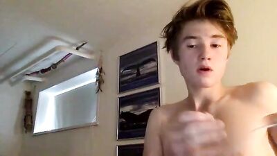 Shaved Boy Cum Show: A Sexy Blond Camboy With A Huge Tool Cums Hard!