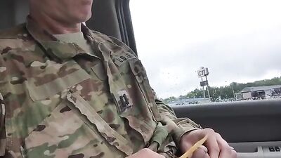 Army Guy Wanks In Car