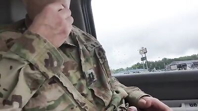 Army Guy Wanks In Car