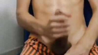 Eager masturbates sperm eruption