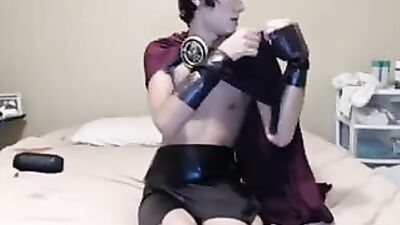 Costumed Cock Sucker - A hot solo wanker video with cumshots and handjobs