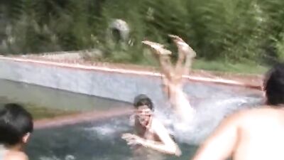 Gay Nudist Resort Pool Party - Amateur Group Fun Sex!
